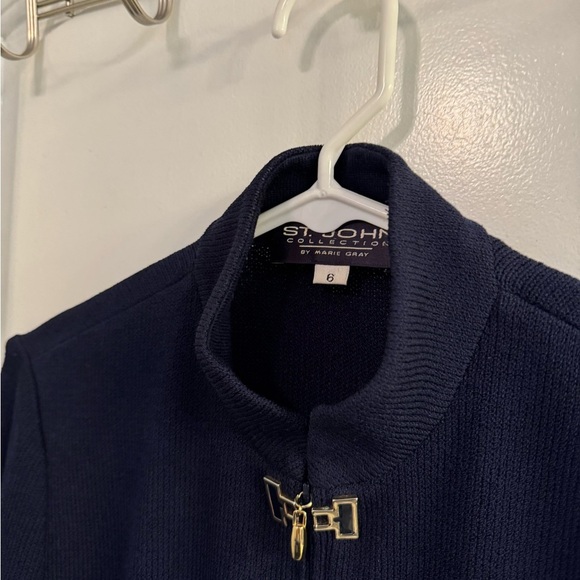 St. John Collection by Marie Grey Santana Knit Navy Zip Military Style Jacket - Picture 4 of 8